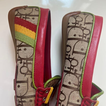 Christian Dior Loafers Shoes Trotter EU 35.0 US 5.0 Canvas Leather Red Beige