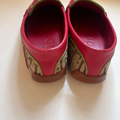 Christian Dior Loafers Shoes Trotter EU 35.0 US 5.0 Canvas Leather Red Beige