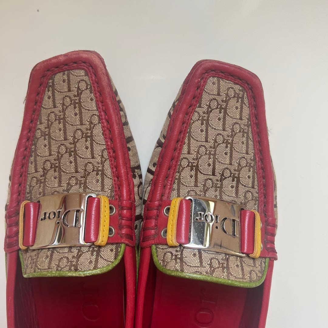 Christian Dior Loafers Shoes Trotter EU 35.0 US 5.0 Canvas Leather Red Beige