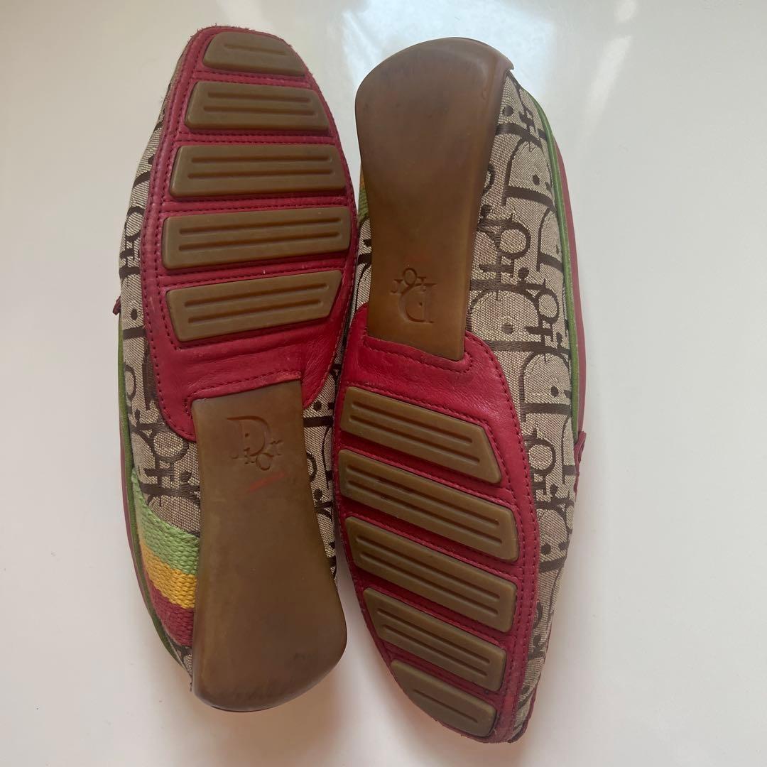 Christian Dior Loafers Shoes Trotter EU 35.0 US 5.0 Canvas Leather Red Beige