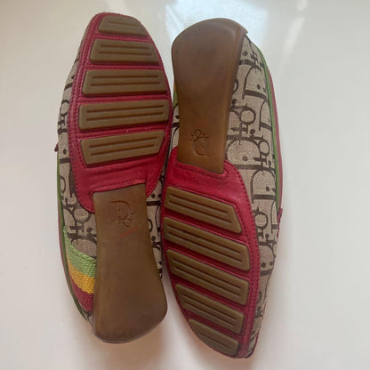 Christian Dior Loafers Shoes Trotter EU 35.0 US 5.0 Canvas Leather Red Beige