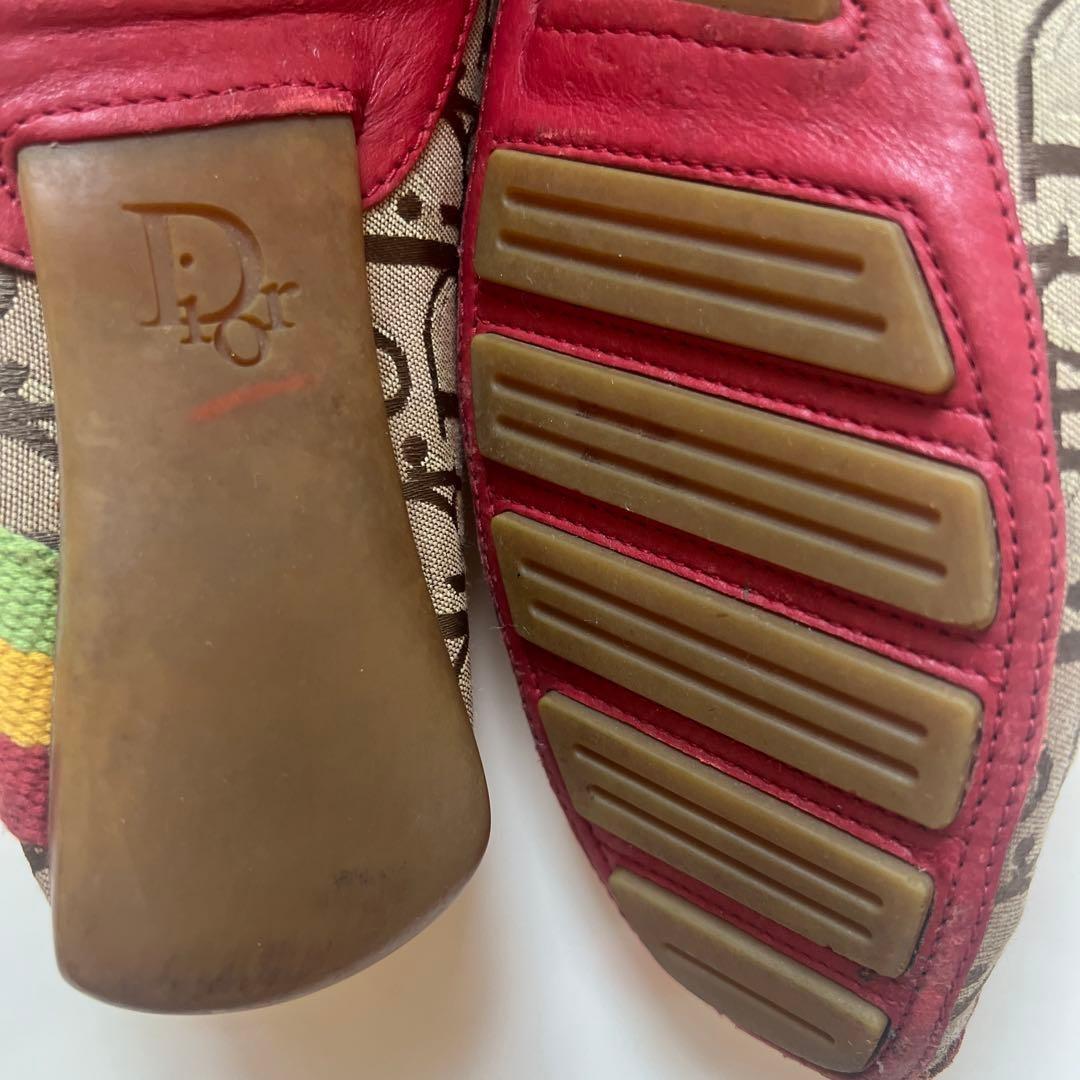 Christian Dior Loafers Shoes Trotter EU 35.0 US 5.0 Canvas Leather Red Beige