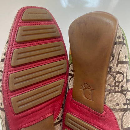 Christian Dior Loafers Shoes Trotter EU 35.0 US 5.0 Canvas Leather Red Beige