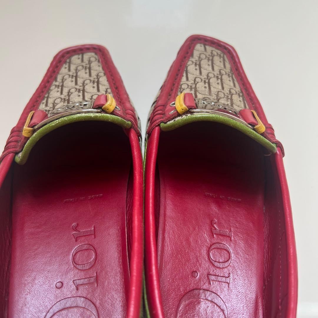 Christian Dior Loafers Shoes Trotter EU 35.0 US 5.0 Canvas Leather Red Beige