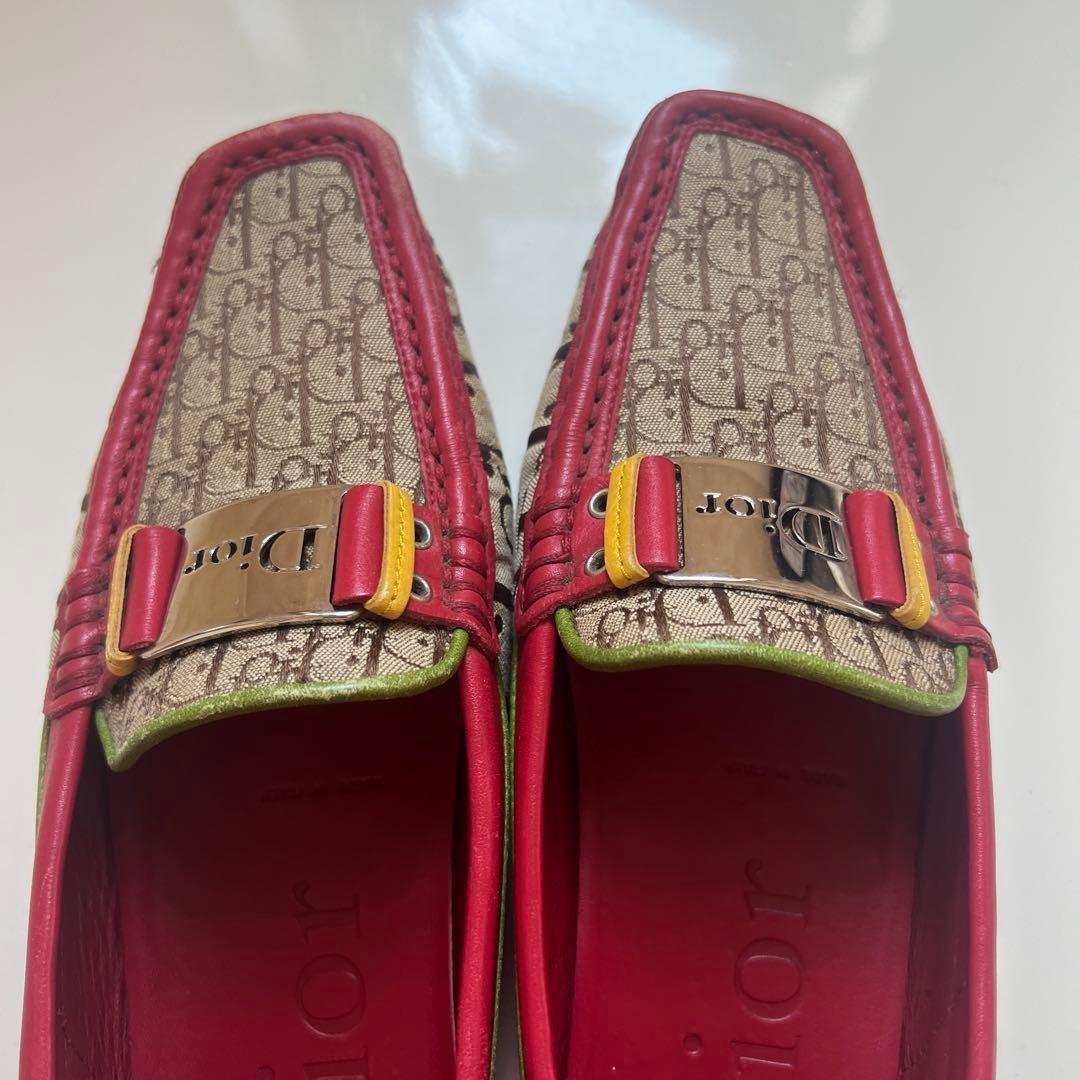 Christian Dior Loafers Shoes Trotter EU 35.0 US 5.0 Canvas Leather Red Beige