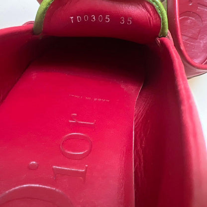 Christian Dior Loafers Shoes Trotter EU 35.0 US 5.0 Canvas Leather Red Beige