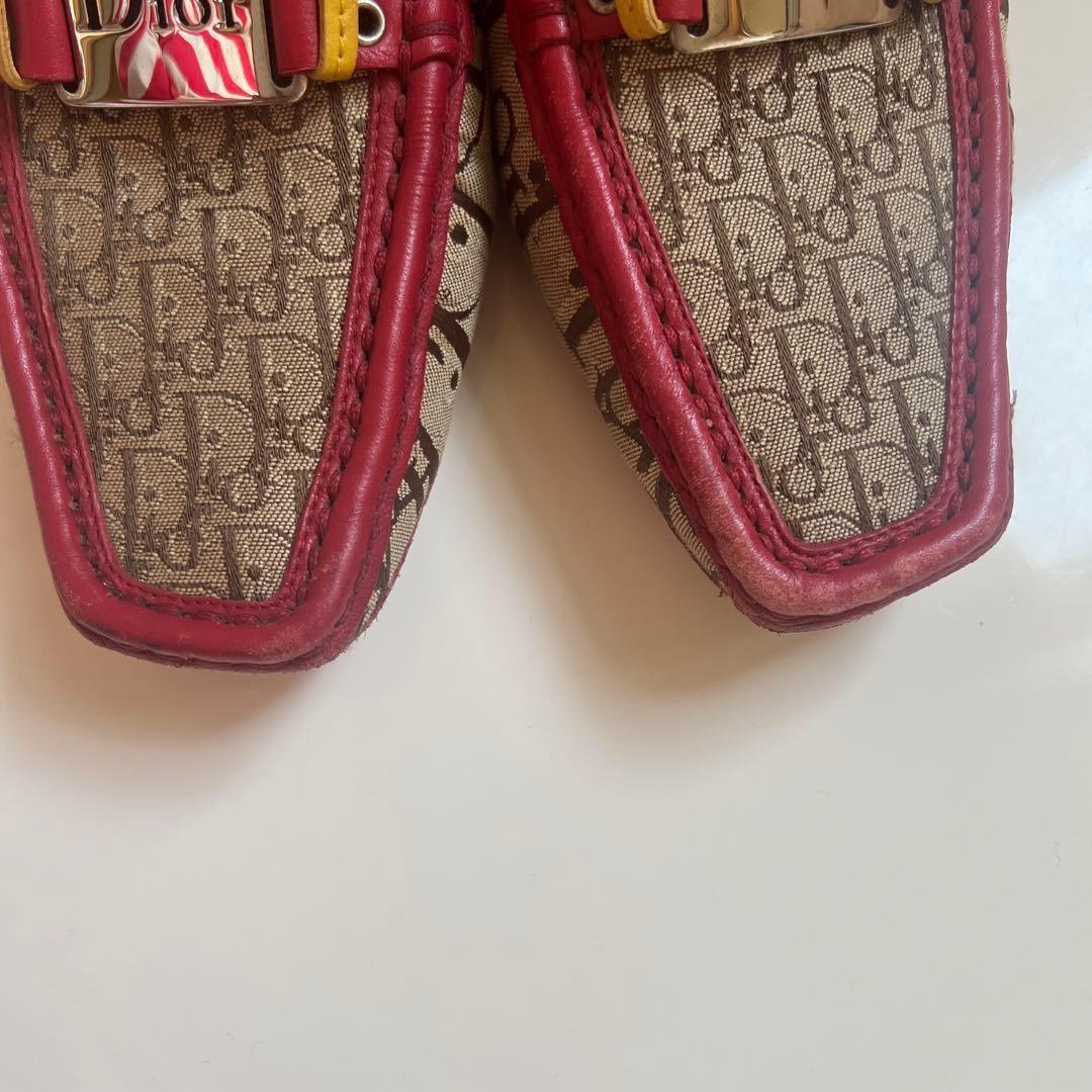 Christian Dior Loafers Shoes Trotter EU 35.0 US 5.0 Canvas Leather Red Beige