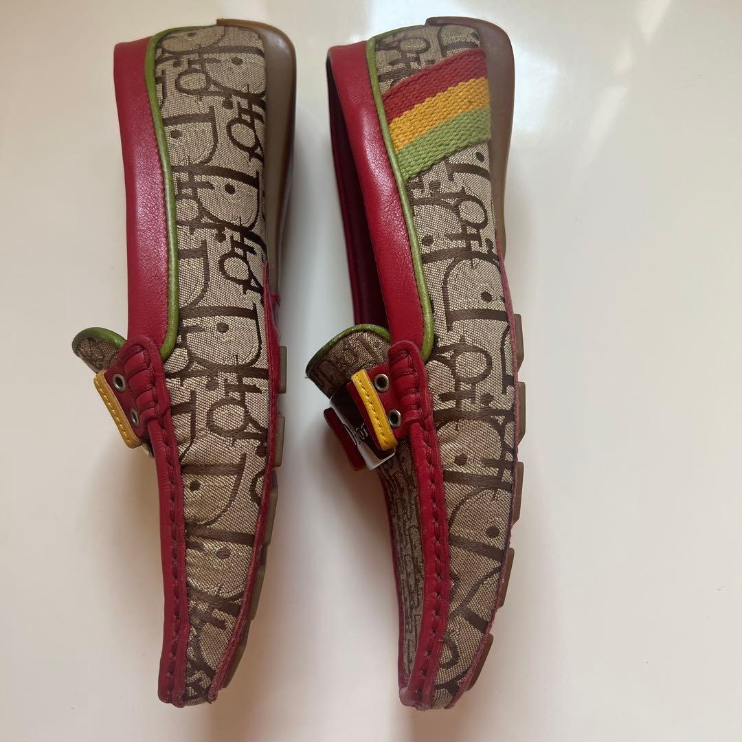 Christian Dior Loafers Shoes Trotter EU 35.0 US 5.0 Canvas Leather Red Beige