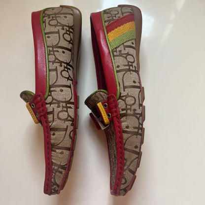 Christian Dior Loafers Shoes Trotter EU 35.0 US 5.0 Canvas Leather Red Beige