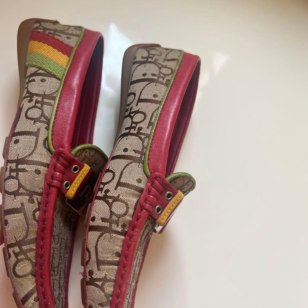 Christian Dior Loafers Shoes Trotter EU 35.0 US 5.0 Canvas Leather Red Beige