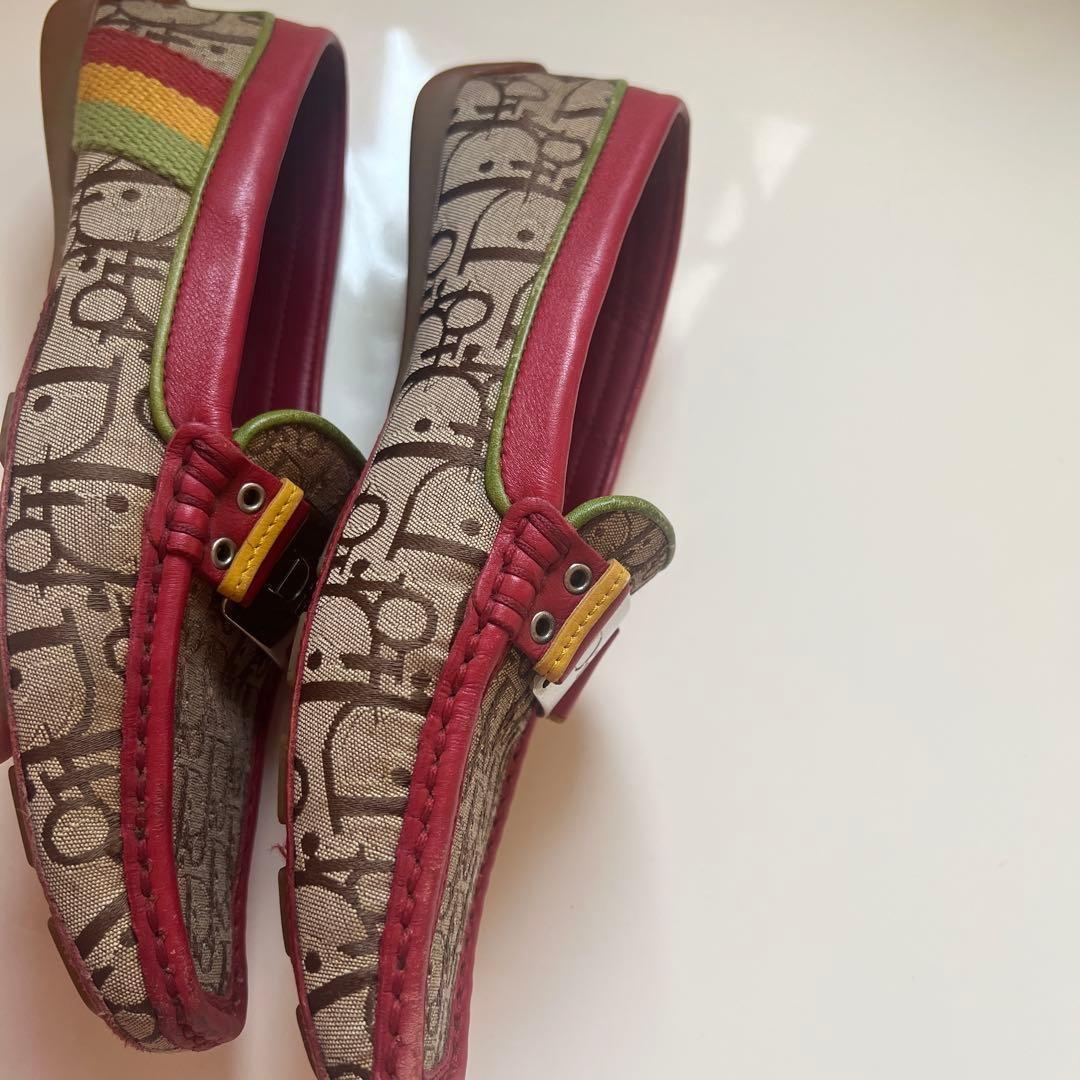 Christian Dior Loafers Shoes Trotter EU 35.0 US 5.0 Canvas Leather Red Beige