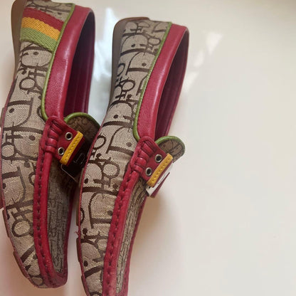 Christian Dior Loafers Shoes Trotter EU 35.0 US 5.0 Canvas Leather Red Beige