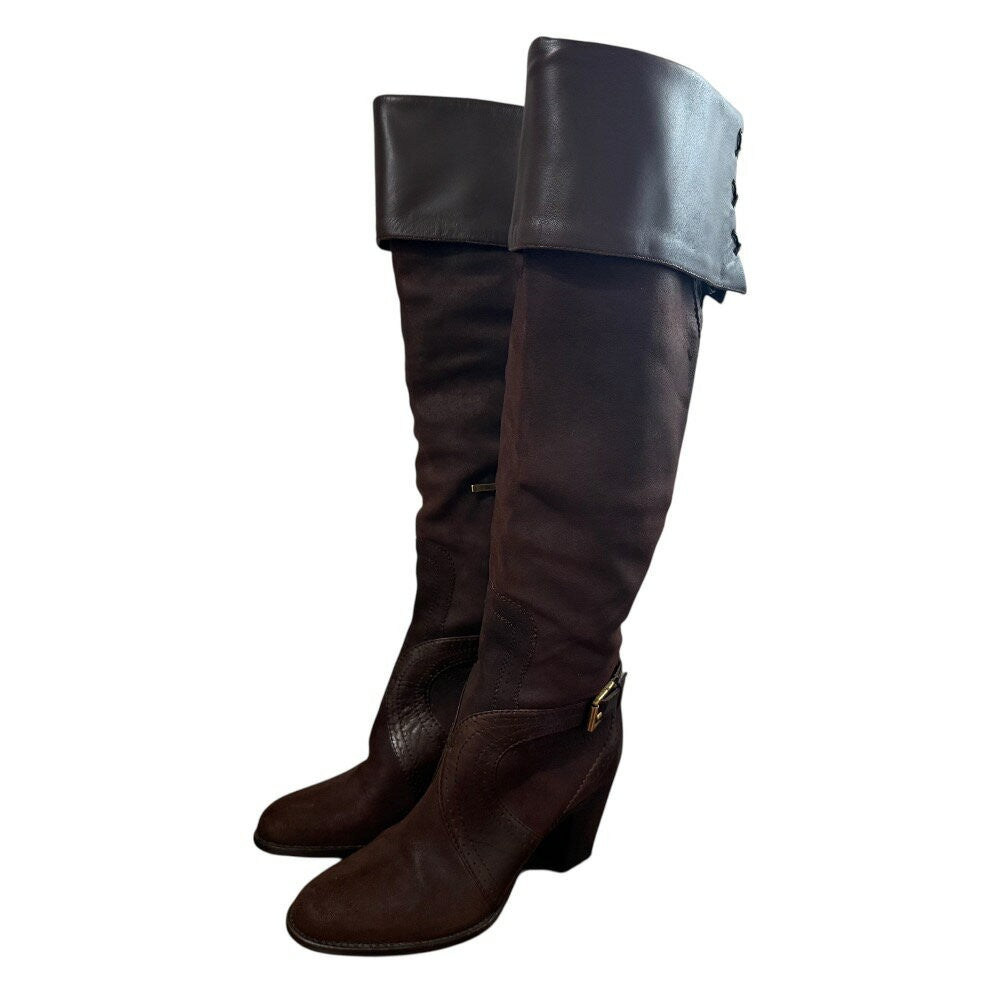 Christian Dior Long Boots Shoes EU 37.5 US 7.5 Suede Brown Authentic