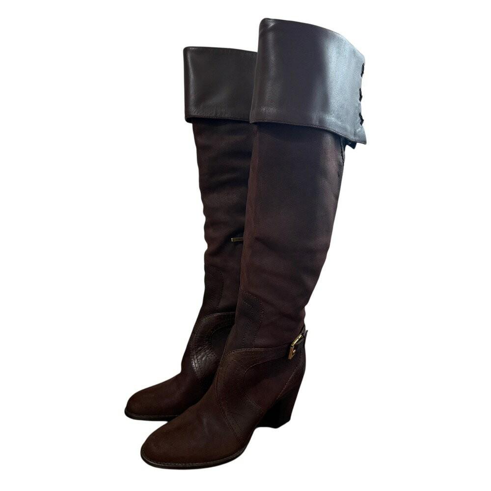 Christian Dior Long Boots Shoes EU 37.5 US 7.5 Suede Brown Authentic