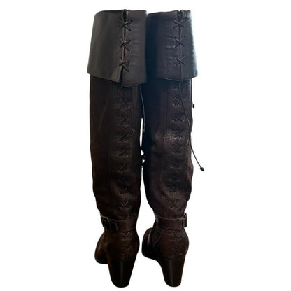 Christian Dior Long Boots Shoes EU 37.5 US 7.5 Suede Brown Authentic