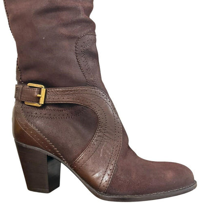 Christian Dior Long Boots Shoes EU 37.5 US 7.5 Suede Brown Authentic