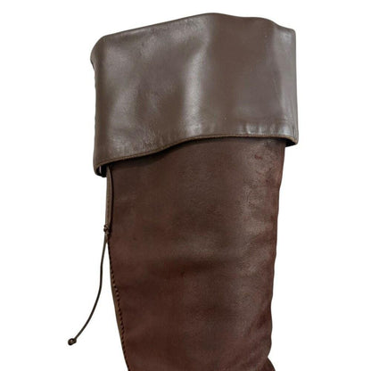 Christian Dior Long Boots Shoes EU 37.5 US 7.5 Suede Brown Authentic