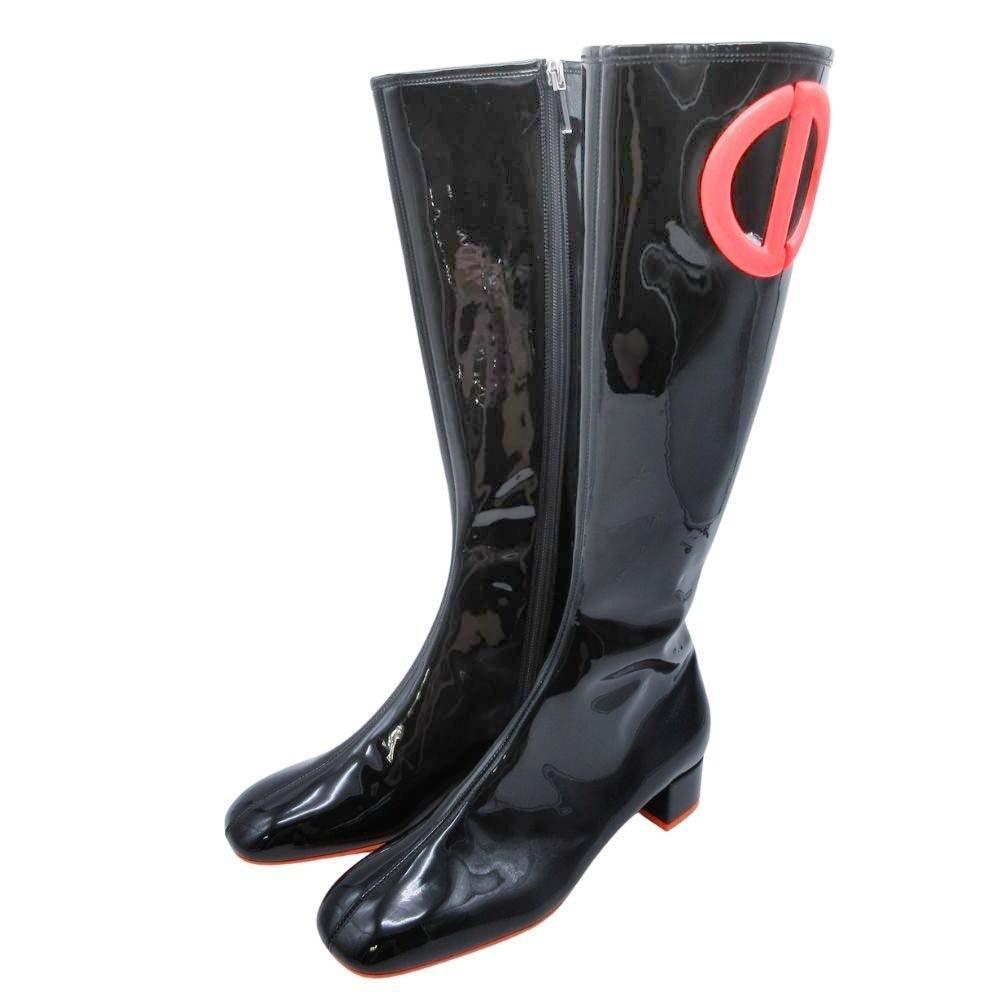 Christian Dior Long Boots Shoes CD EU 37.5 US 7.5 Patent Leather Black Authentic