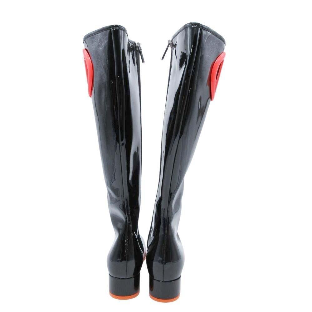 Christian Dior Long Boots Shoes CD EU 37.5 US 7.5 Patent Leather Black Authentic