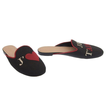 Christian Dior Sandals Shoes Mule DIOR AMOUR EU 36.5 US 6.5 Canvas Black Auth