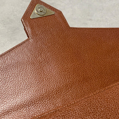 Saint Laurent Clutch Bag YSL Purse Handbag Leather Brown Gold Used  Authentic