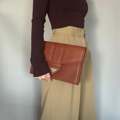 Saint Laurent Clutch Bag YSL Purse Handbag Leather Brown Gold Used  Authentic