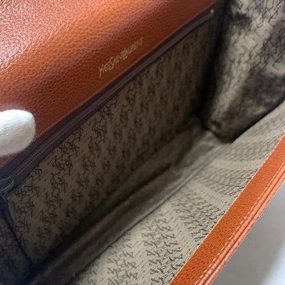 Saint Laurent Clutch Bag YSL Purse Handbag Leather Brown Gold Used  Authentic