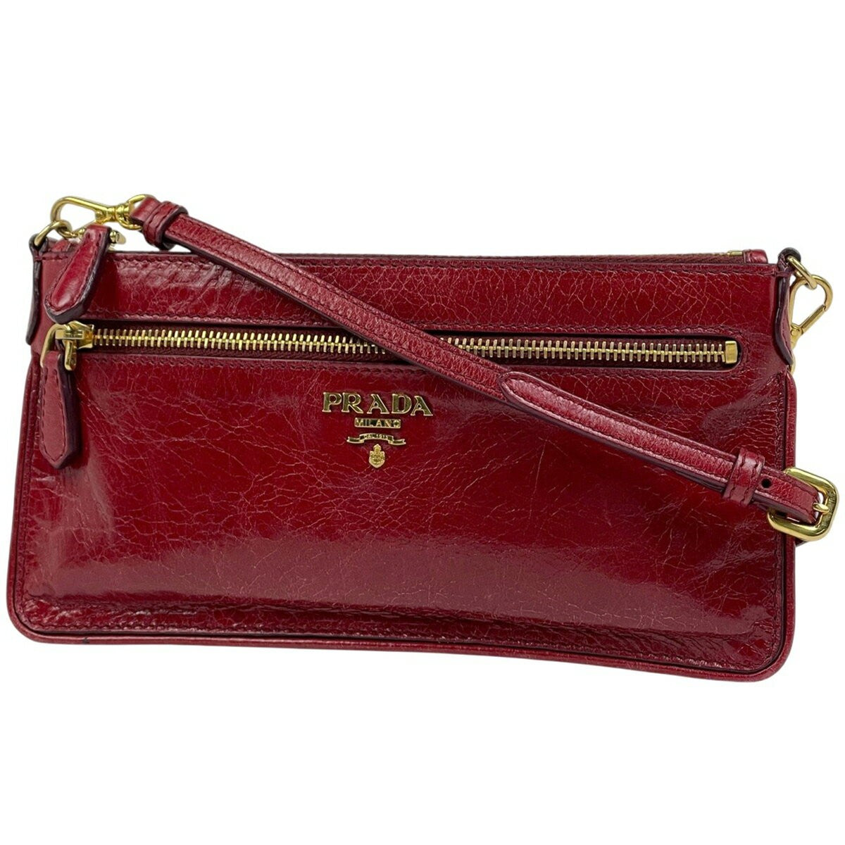 PRADA Shoulder Bag Purse Logo Leather Red Authentic