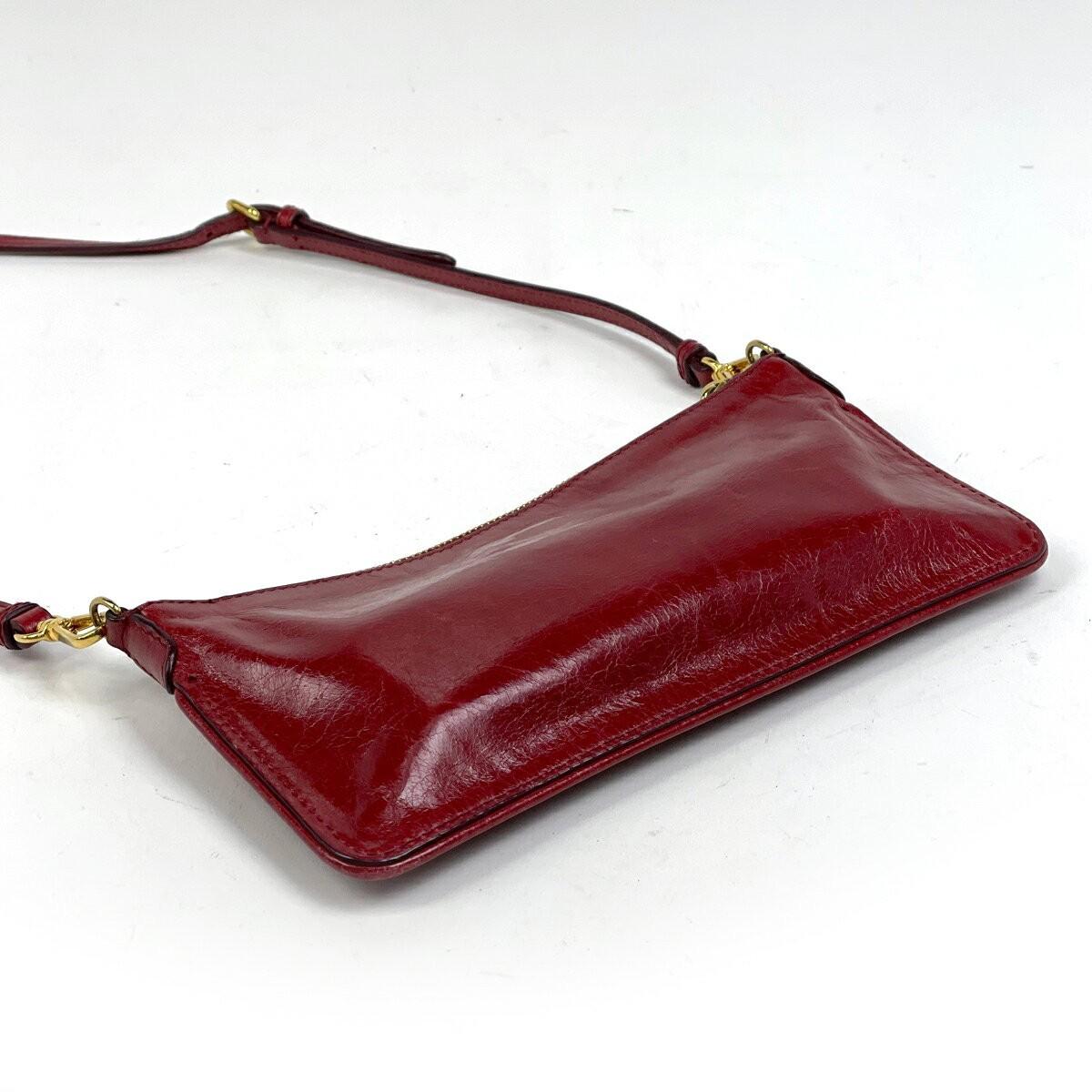 PRADA Shoulder Bag Purse Logo Leather Red Authentic