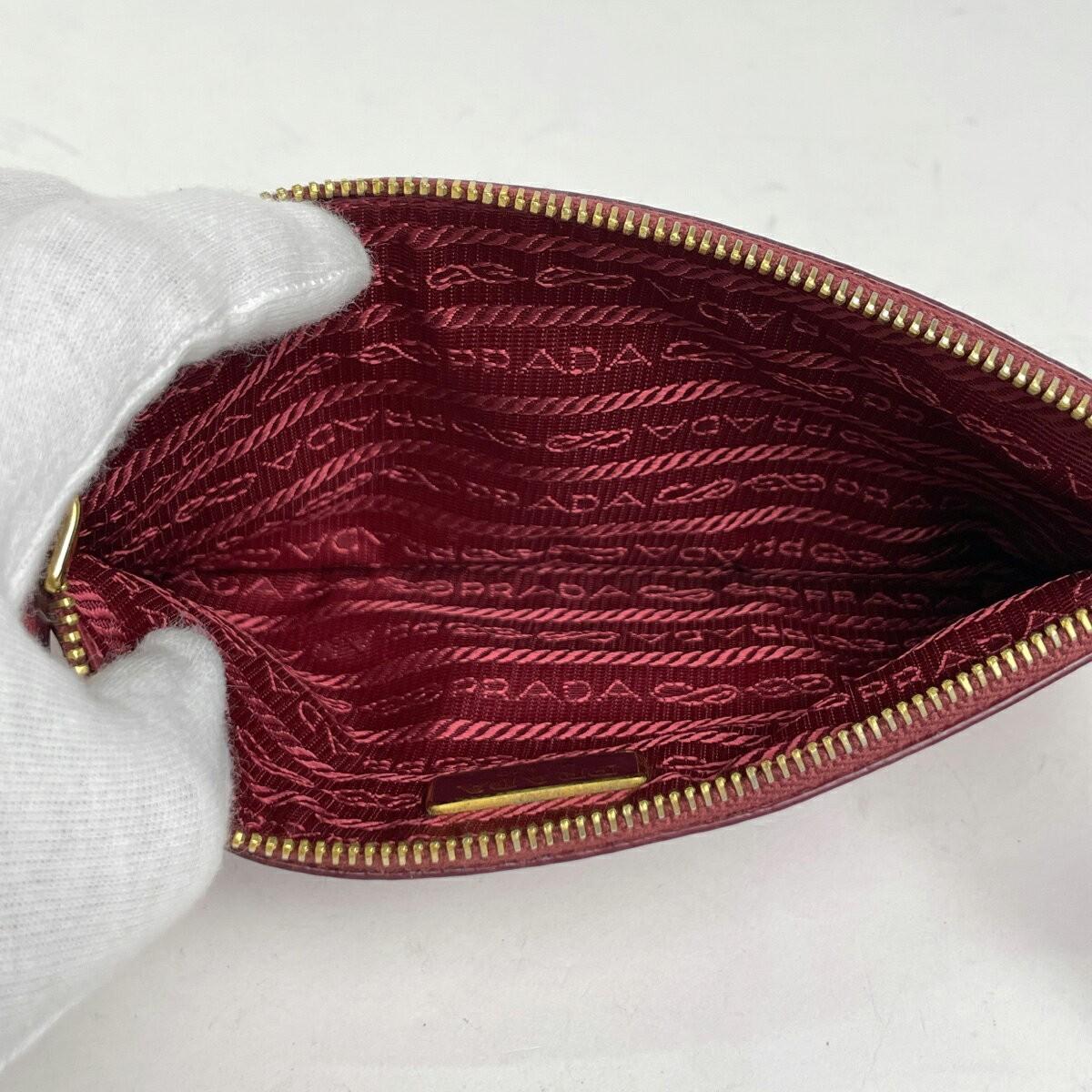 PRADA Shoulder Bag Purse Logo Leather Red Authentic