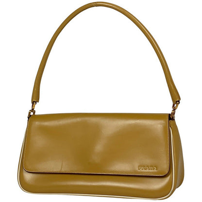 PRADA Shoulder Bag Purse Logo Leather Brown Authentic