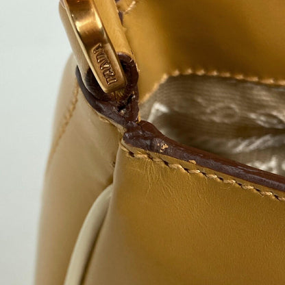 PRADA Shoulder Bag Purse Logo Leather Brown Authentic