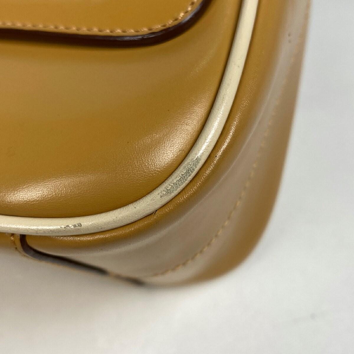 PRADA Shoulder Bag Purse Logo Leather Brown Authentic