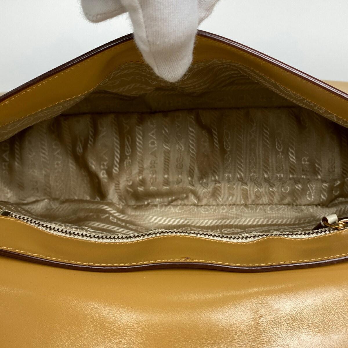 PRADA Shoulder Bag Purse Logo Leather Brown Authentic