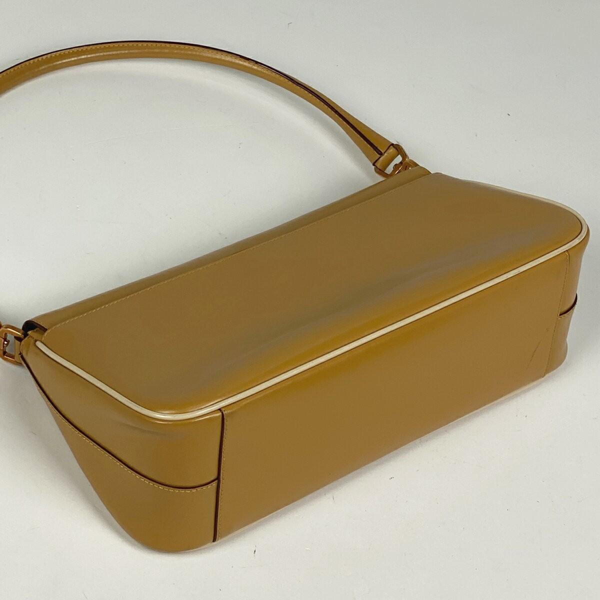 PRADA Shoulder Bag Purse Logo Leather Brown Authentic