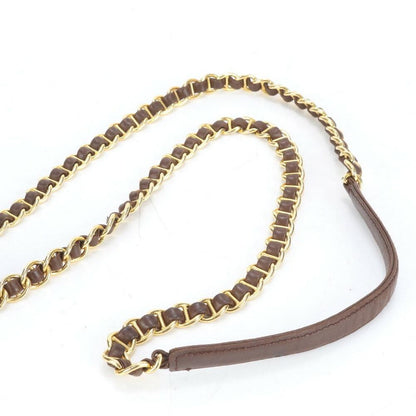 PRADA Shoulder Bag Purse Chain Leather Brown Authentic