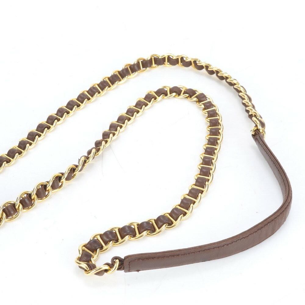 PRADA Shoulder Bag Purse Chain Leather Brown Authentic