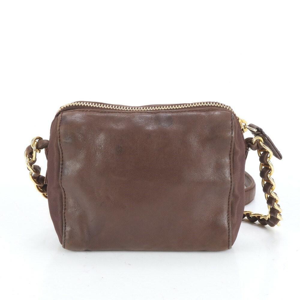 PRADA Shoulder Bag Purse Chain Leather Brown Authentic