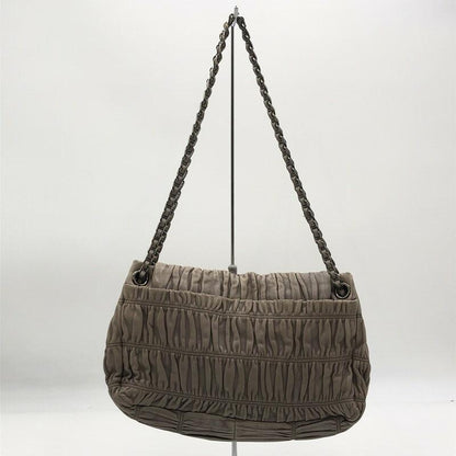 PRADA Shoulder Bag Purse Chain Leather Beige Authentic
