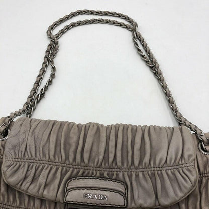 PRADA Shoulder Bag Purse Chain Leather Beige Authentic