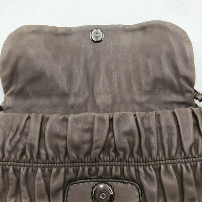 PRADA Shoulder Bag Purse Chain Leather Beige Authentic