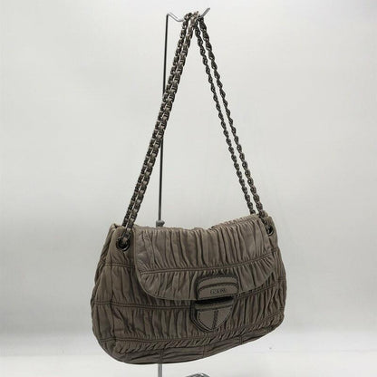 PRADA Shoulder Bag Purse Chain Leather Beige Authentic
