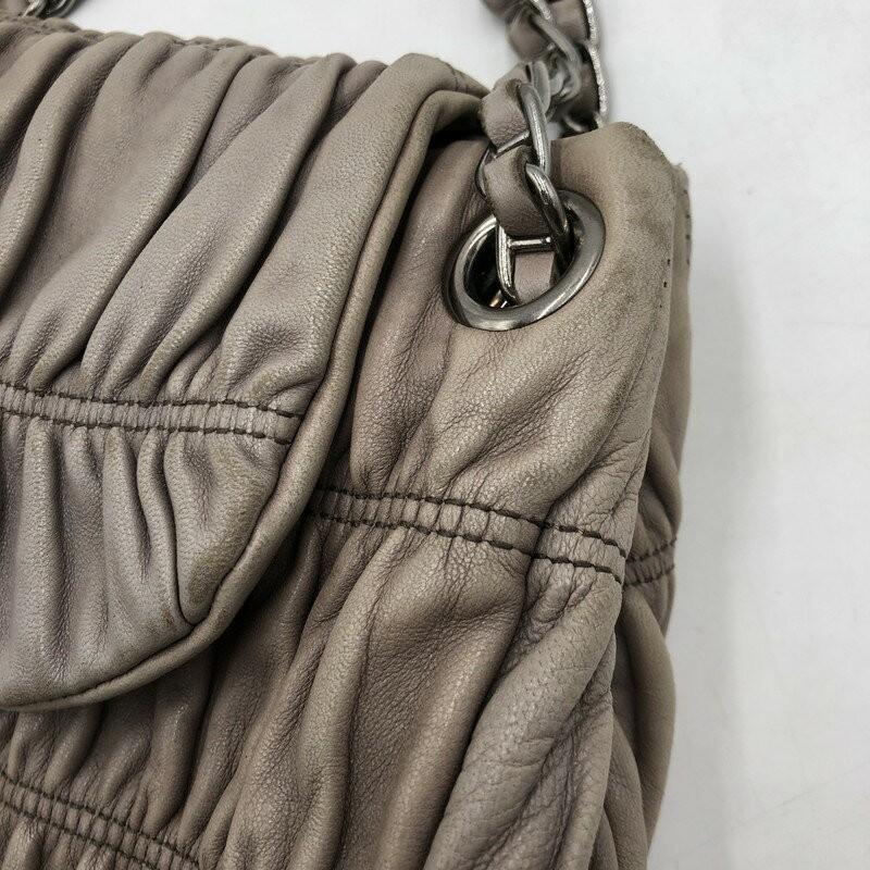 PRADA Shoulder Bag Purse Chain Leather Beige Authentic