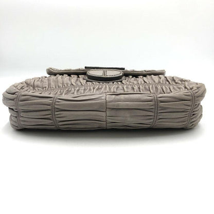 PRADA Shoulder Bag Purse Chain Leather Beige Authentic