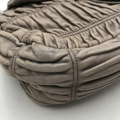 PRADA Shoulder Bag Purse Chain Leather Beige Authentic