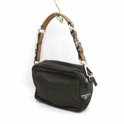 PRADA Shoulder Bag Purse Logo Green Brown Authentic