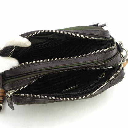 PRADA Shoulder Bag Purse Logo Green Brown Authentic