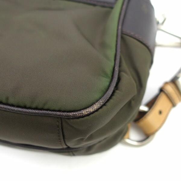 PRADA Shoulder Bag Purse Logo Green Brown Authentic