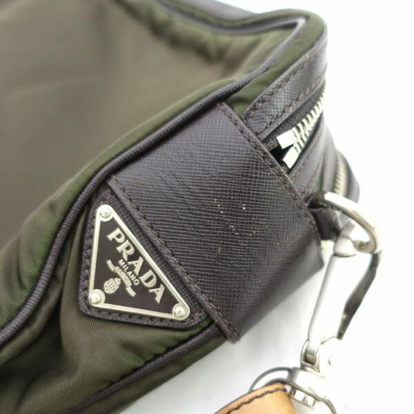 PRADA Shoulder Bag Purse Logo Green Brown Authentic