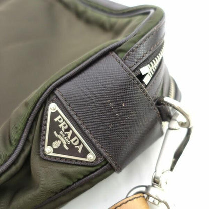 PRADA Shoulder Bag Purse Logo Green Brown Authentic